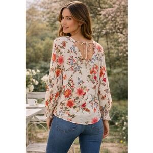 LOFT Floral Boho Blouse M Lightweight Viscose Peasant Top